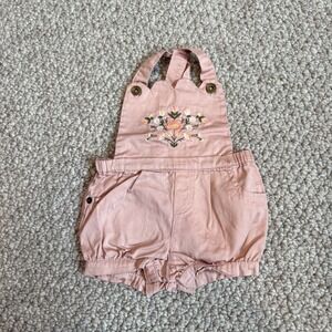 Artisan NY Baby Girl Floral Embroidered  Overalls Shortalls Size 3-6 Months